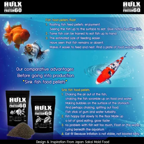 Miniatura 6 de HULX Goldfish - Pellets de hundimiento de alimentos para gran músculo y aumento de peso masivo, suero mezclado con alto contenido de proteínas, 60%
