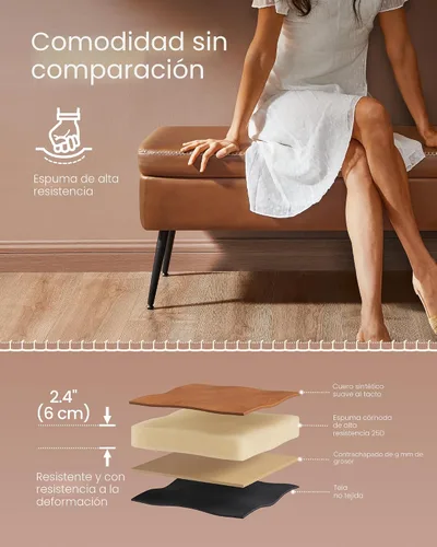 Miniatura 7 de VASAGLE EKHO Collection - Banco otomano de almacenamiento, banco de entrada, dormitorio, 15 galones, cuero sintético con costuras, moderno