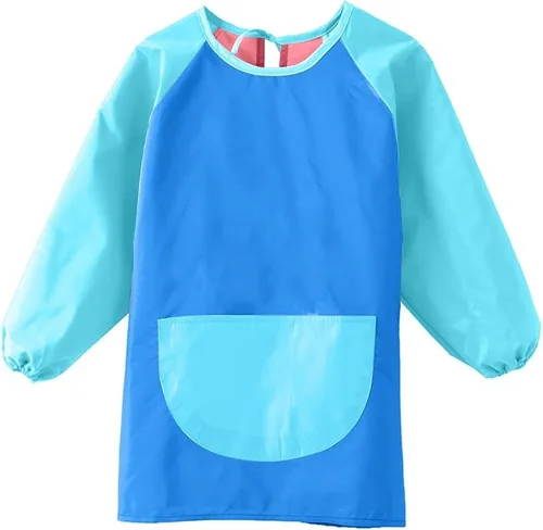 Miniatura 10 de Delantal para pintar para niños, delantal con bolsillos para niños y niñas, impermeable, manga larga, delantal de artista, Azul Panda