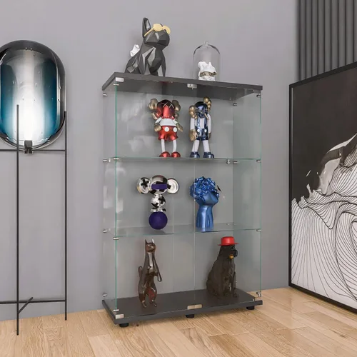 Miniatura 4 de Vitrina de cristal con 3 estantes con 2 puertas, vitrina de cristal transparente para sala de estar, dormitorio, 49.49 x 31.77 x 14.37 pulgadas