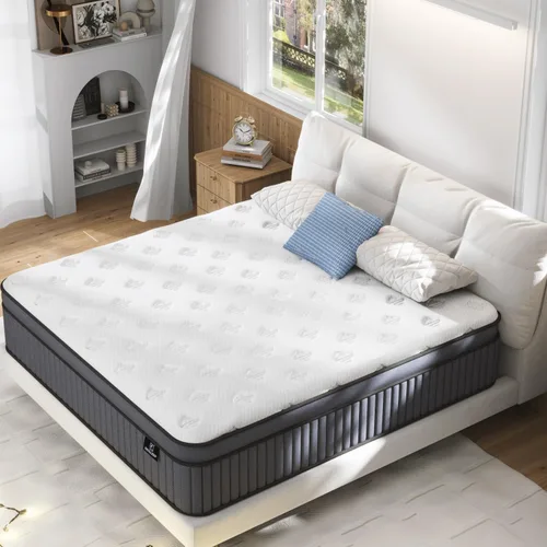 EEN EEN SLEEP Colchón híbrido de felpa mediana de 14 pulgadas tamaño King [actualizado] en una caja con espuma viscoelástica de gel y resortes