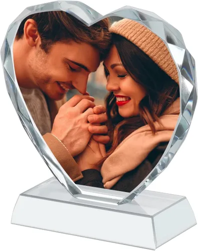 Miniatura 10 de ITODA Marco personalizado con tu foto de corazón personalizado de cristal 3D para boda, cumpleaños, nacimiento del bebé, día de San Valentín Corazón