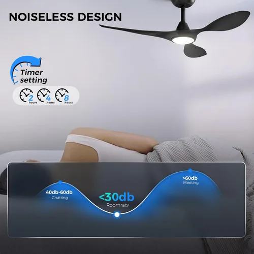 Miniatura 7 de Roomratv Ventiladores de techo con luces y control remoto, motor CC reversible silencioso y silencioso, 6 velocidades, temporizadores, 3 CCT, uso