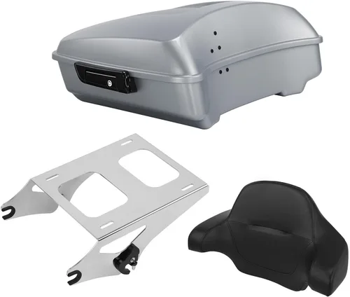 Miniatura 46 de TCT-MOTORPARTS Atlas Silver Metálico Maletero de Viaje Modificado con Respaldo y Montaje en Rack Adecuado para Harley Touring 14-25 Street Glide