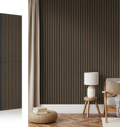 AKK-Star - Paneles de pared de listones de madera acústica plegados, 1 paquete de 94.4 x 23.6 x 0.7 pulgadas, se pliega a 2 paneles de pared 3D de