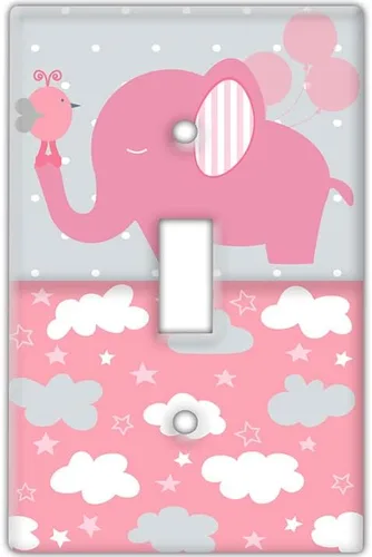 Decorative Wall Switch Cover Plate - Baby Elephant in Pink Wall Decor Switch Plate - Cute Additional Nursery Room Decor for Girls and Baby Shower