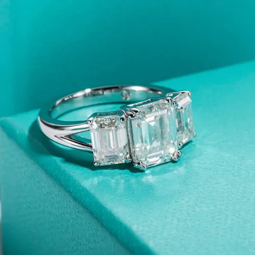 Miniatura 3 de AnuClub RoundEmeraldMarquise Cut Moissanite 3 Stones Engagement Rings D Color VVS1 Round Cut 925 Sterling Silver Anniversary Wedding Promise Rings
