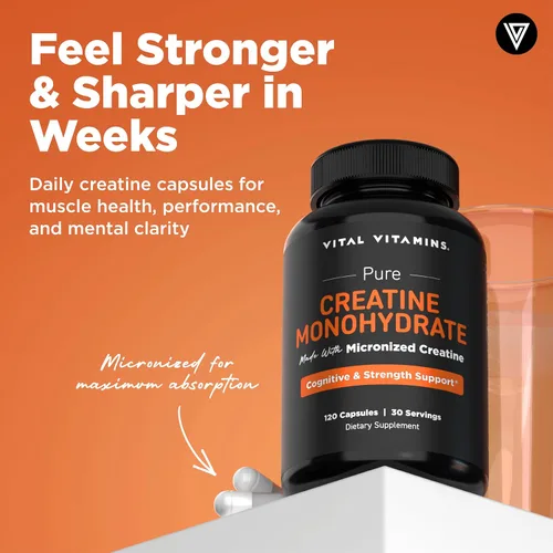 Miniatura 2 de Vital Vitamins Píldoras de monohidrato de creatina para mujeres y hombres - Cápsulas de creatina micronizada - Cognitivo, fuerza y apoyo