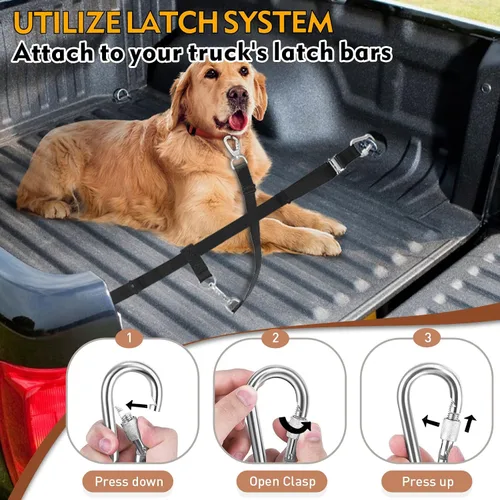 Miniatura 6 de Sistema de correa resistente para perros, barrera de caja de camión y cable de retención para perros de hasta 150 libras