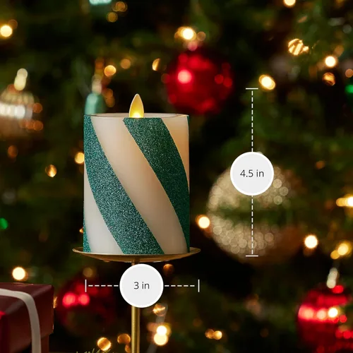 Miniatura 4 de Luminara - Vela LED sin llama para fiestas con pilas, mecha en movimiento - Barra de caramelo verde con bastón - Paquete de 1 - 11.4 cm - Sin