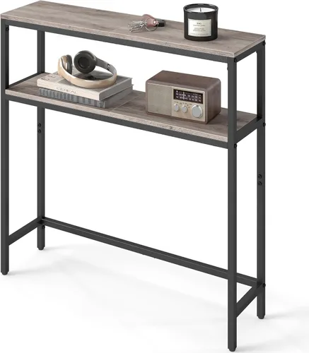 Miniatura 12 de VASAGLE Mesa consola, mesa de sofá estrecha de 2 niveles con 2 estantes, 7.9 x 31.5 x 31.5 pulgadas, para sala de estar, pasillo, entrada, gris