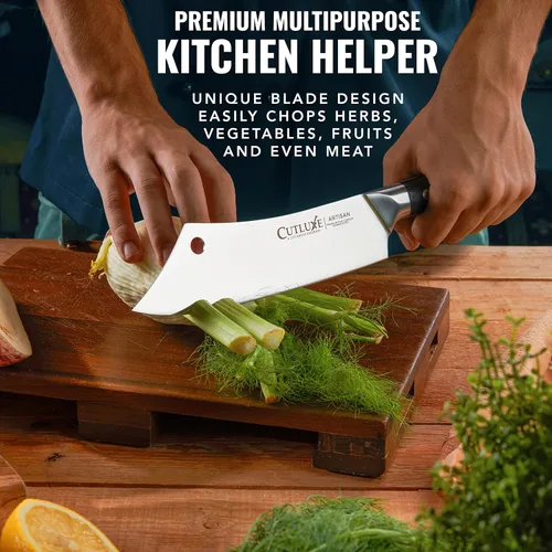 Miniatura 7 de Cutluxe Cuchillo Cleaver de Chef – Cuchillo de Carnicero Cleaver de Carne de 8" – Hoja de Acero Alemán, Espiga Completa, Diseño de Mango Ergonómico