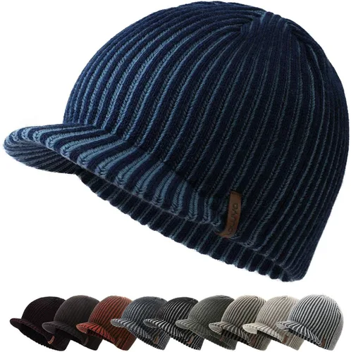 zowya Gorro con visera de invierno para hombres y mujeres, con ala de punto de calavera, grueso y vintage, color de contraste, 1 sombrero
