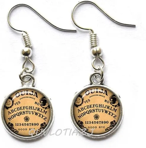 Ouija - Aretes de tuerca de tablero Oujia, regalo inspirador del juego de Oujia, aretes de tuerca con foto mágica negra, joyería Wicca, aretes de
