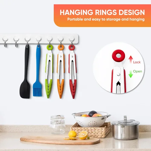 Miniatura 2 de Pinzas pequeñas de silicona para cocinar, 3 pinzas de 7 pulgadas para servir, 600 °F, resistentes al calor, antiadherentes, de acero inoxidable
