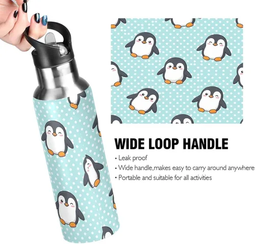 Miniatura 4 de Stainless Steel Vacuum Insulated Water Bottle 20 Oz, BPA-Free Sports Water Bottle for Gym Outdoor Travel School, Cute Cartoon Penguins Blue