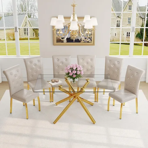 Miniatura 54 de Juego de mesa de comedor moderna para mesa de comedor negra de 4,63 pulgadas, juego de 4 con patas de metal dorado, mesa de cocina rectangular