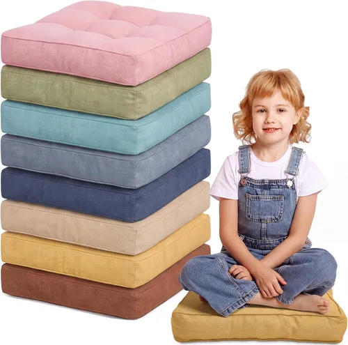 Juexica 8 cojines de suelo para niños, cojines de asiento flexibles de 3.5 pulgadas de grosor, muebles de aula, meditación, decoración de yoga para