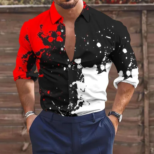 Miniatura 2 de Muscularfit Camisas casuales con botones para hombre, ajustadas, manga larga, cuello con estampado de mármol, camiseta de vestir, camisetas