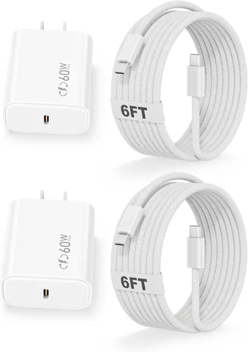 Miniatura 10 de Cargador de carga rápida para iPhone 17, 16, 15, paquete de 2 cables de carga rápida USB C a C de 10 pies, cable de carga rápida de 20 W, bloque