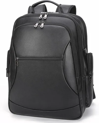 TIDING Mochila de cuero genuino para hombres de gran capacidad 17.3 pulgadas portátil bolsa negra impermeable negocios trabajo viaje mochila