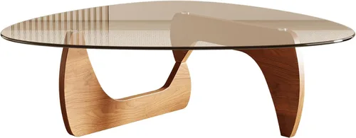 Miniatura 6 de Honyee Morden Mesa de centro, 42.5 x 28.5 x 16.1 pulgadas, parte superior triangular de vidrio templado para sala de estar, color: madera natural