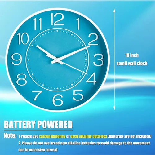 Miniatura 4 de HZDHCLH Reloj de pared pequeño de 10 pulgadas, funciona con pilas, reloj de cuarzo azul para pared, silencioso sin tictac, moderno reloj de pared