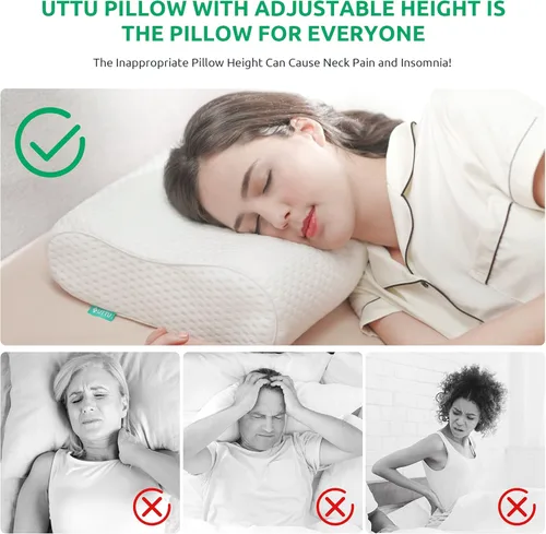 Miniatura 2 de UTTU - Almohada cervical de espuma viscoelástica para aliviar la tensión del cuello, almohada de cuello para dormir, almohada ortopédica ajustable