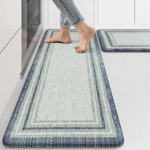 Miniatura 57 de KIMODE - Juego de 2 tapetes de cocina bohemios, antifatiga, antideslizantes, impermeables, ergonómicos, acolchados, cómodos, para lavandería, Caqui