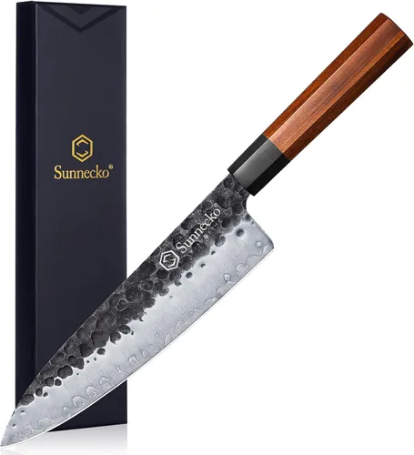 Miniatura 8 de Sunnecko Cuchillo de cocina afilado, cuchillo de pelar de 5.5 pulgadas de acero de carbono para frutas, cuchillo de 3 capas 9CR18MOV, mango
