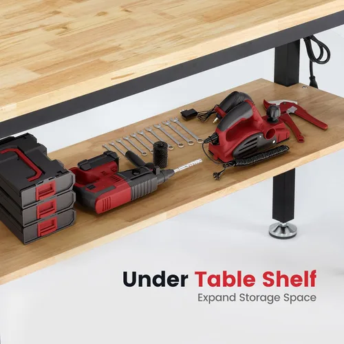 Miniatura 2 de ENJOYWOOD Mesa de trabajo para garaje de 60 pulgadas Banco de trabajo con almacenamiento Altura ajustable Tablero de madera de goma Banco de trabajo