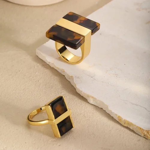 Miniatura 7 de Anillo de leopardo para mujer, joyería de leopardo, ajustable, chapado en oro, anillos acrílicos para mujer, anillo de tortuga, anillo de cóctel