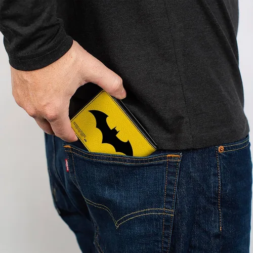 Miniatura 5 de Buckle-Down Billetera de DC Comics para hombre, plegable, con logotipo de Batman Tech Action Pose Bat amarillo, negro y blanco, cuero vegano, 4.0 x