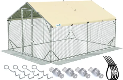 Quictent Gallinero de metal grande de alta calidad mejorado con tela reforzada y tubo de metal galvanizado, jaula para aves de corral para patio al
