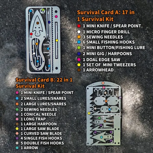 Miniatura 2 de PSKOOK Juego de 12 piezas de multiherramienta de supervivencia del tamaño de una tarjeta, herramienta de emergencia para acampar, kit EDC en tu