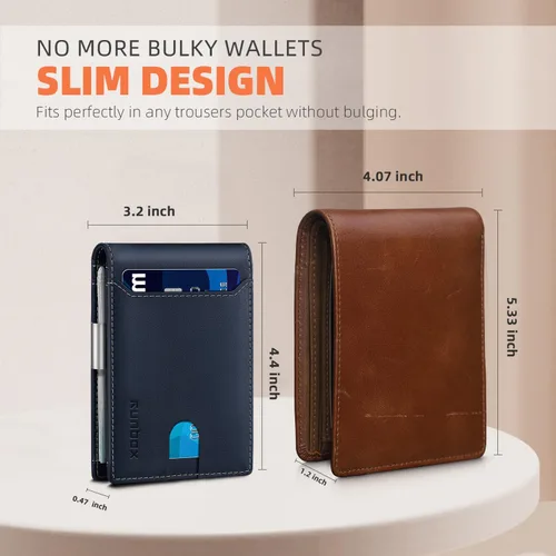 Miniatura 124 de RUNBOX - Carteras delgadas para hombre, cartera de piel con pinza para el dinero, cartera de bolsillo frontal con bloqueo RFID, tarjetero