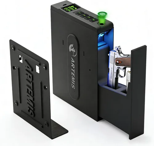 Caja fuerte biométrica deslizante para pistolas para hogar, mesita de noche, guardarropa, junto a la cama, camión, caja fuerte Artemis con puerta
