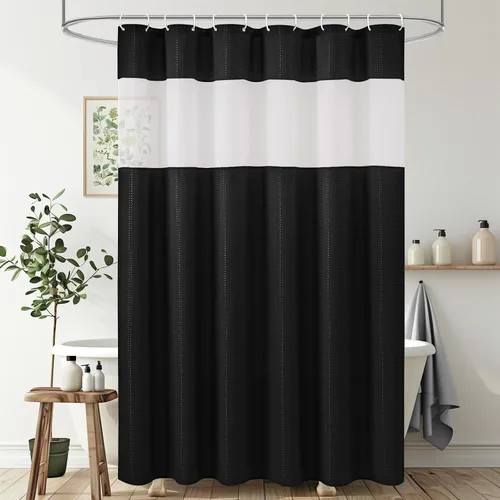 Miniatura 29 de UFRIDAY Cortina de ducha extralarga de 84 pulgadas con tejido de nido de abeja blanco y ventana con malla, cortina de baño decorativa resistente