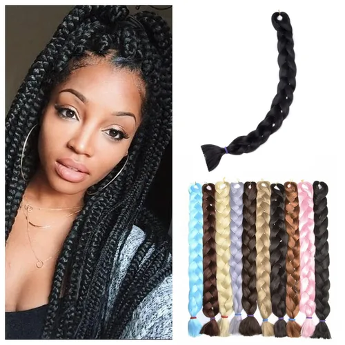 Miniatura 18 de Benehair Extensiones de cabello trenzado ombré de 24 pulgadas, 1 paquete de extensiones de cabello trenzado jumbo de alta temperatura, cabello
