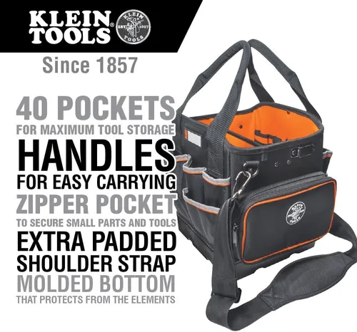 Miniatura 2 de La bolsa para herramientas Klein Tools 5541610-14 con correa para el hombro tiene 40 bolsillos para almacenamiento de herramientas e interior naranja