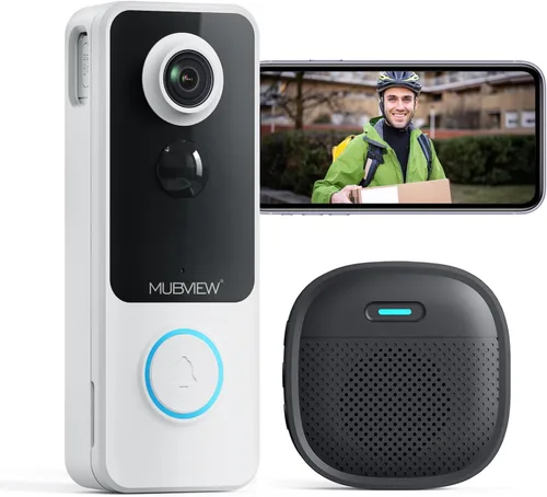 MUBVIEW timbre de puerta inalámbrico con video, 1080p, comunicación bidireccional, visión nocturna, detección humana, almacenamiento en tarjeta/nube