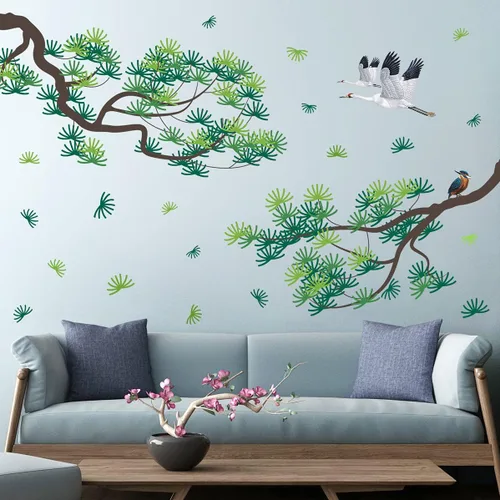 Miniatura 9 de Adhesivo decorativo para pared de ramas de ciruelo rojo 3D, diseño creativo, pájaros, estilo pastoral, extraíble, despegar y pegar, para niños