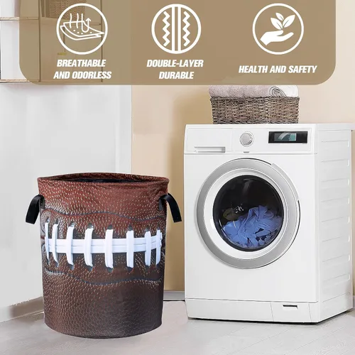 Miniatura 7 de Cesta de lavandería de fútbol americano, plegable, de tela Oxford, divertida bolsa de lavandería, cesta de almacenamiento de ropa, organizador