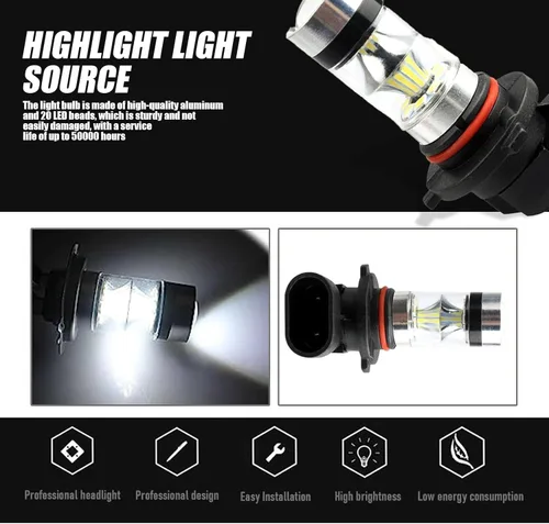 Miniatura 5 de QODOLSI 2 bombillas LED 9005/9006 antiniebla para automóvil, luces de circulación diurna, luz delantera de 6500 K, luces de haz bajo de 12 V 100 W