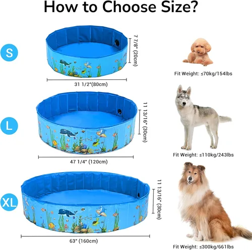 Miniatura 5 de Yescom Piscina plegable para perros, piscina dura para niños, bañera de refrigeración para mascotas, patio trasero, salpicaduras al aire libre, 63