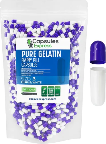XPRS Nutra Cápsulas vacías de tamaño 3 – 1000 cápsulas vacías de gelatina – Pastillas de relleno de cápsulas de bricolaje – Cápsulas de gel de