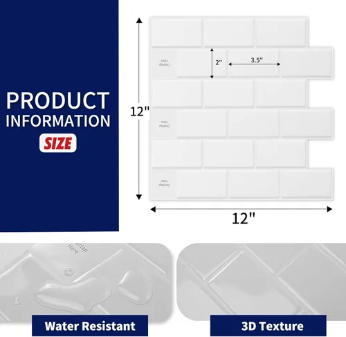 Miniatura 3 de Art3dwallpanels Protector contra salpicaduras blanco brillante, vinilo moderno, autoadhesivo, rayas, acabado brillante, uso en cocina y baño, 12 x