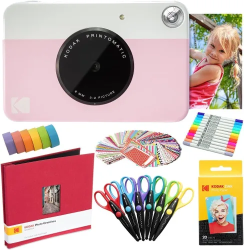 Miniatura 8 de Kodak Printomatic - Paquete de arte para cámara instantánea (azul) + papel Zink (20 hojas) + álbum de recortes de tela de 8 x 8 + 12 marcadores