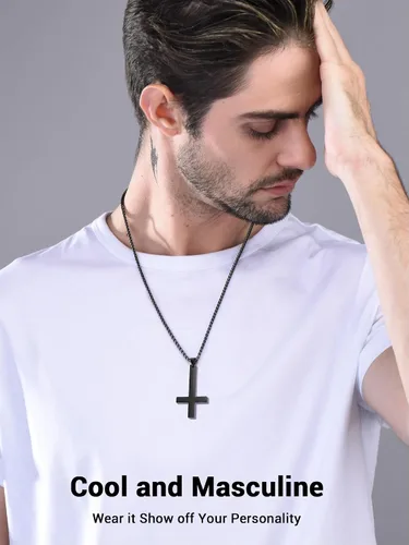 Miniatura 3 de PROSTEEL Satanic Jewelry Upside Down Cross Necklace for Men Women, 316L Stainless Steel/925 Sterling Silver Inverted Cross/Leviathan Cross Pendant
