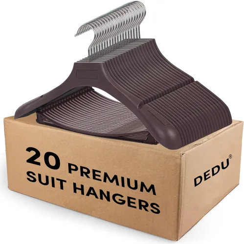 DEDU - Perchas para trajes de hombre, paquete de 20, perchas para abrigos marrones extra anchas antideslizantes con ancho de 17.7", plástico grueso